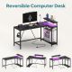 Bestier - L-Shaped Gaming Desk with LED Lights, Power Outlets, and Monitor Stand - 58