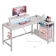 Bestier - L-Shaped Gaming Desk with LED Lights, Power Outlets, and Monitor Stand - 58