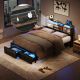 Bestier Gaming Bed Frame Storage Platform Bed with Charging Station Headborad and LED Ligths Queen - Black