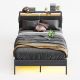 Bestier Bed Frame Platform Bed with Storage Headboard LED Lights and Charging Station Full - Black