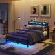 Bestier Bed Frame Platform Bed with Storage Headboard LED Lights and Charging Station Queen - Black