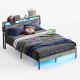 Bestier Bed Frame Platform Bed with Storage Headboard LED Lights and Charging Station Queen - Grey
