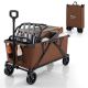 Costway - Heavy-Duty Wagon Cart with Adjustable Handlebar Bottle Holders & Storage Pocket Coffee - Coffee