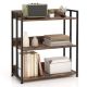 Costway - 3-Tier Industrial Metal Frame Corner Bookcase with Adjustable Shelves Rustic Brown - Rustic Brown & Black