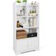 Costway - 4-Tier Bookshelf 2-Door Storage Cabinet w/4 Cubes Display Shelf for Home Office - White