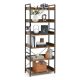 Costway - 6-Tier Bookshelf Open Display Shelves Storage Rack Metal Frame with 4 Hooks Rustic - Rustic Brown & Black