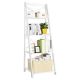 Costway - 4-Tier Ladder Shelf Bookshelf Bookcase Storage Display Plant Leaning Shelf - White