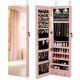 Costway - Mirrored Wall & Door Mounted Jewelry Cabinet Storage Organizer with Lights&Drawer - Pink
