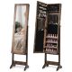 Costway - Jewelry Mirrored Cabinet Armoire Organizer Storage Box with Stand Christmas Gift - Brown