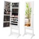 Costway - Lockable Mirrored Jewelry Cabinet Armoire Organizer Storage with Stand & LED Lights - White