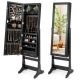 Costway - Lockable Mirrored Jewelry Cabinet Armoire Organizer Storage with Stand & LED Lights - Black