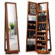 Costway - 360degree Rotatable Jewelry Cabinet 2-in-1 Lockable Mirrored Organizer - Brown