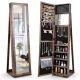 Costway - Mirrored Jewelry Cabinet Armoire Lockable Standing Storage Organizer with Shelf - Brown