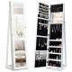 Costway - Mirrored Jewelry Cabinet Lockable Standing Storage Organizer with Shelf - White