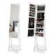 Costway - LED Jewelry Cabinet Armoire with Bevel Edge Mirror Organizer Mirrored Standing - White
