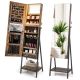 Costway - Jewelry Cabinet Armoire 3 Color LED Modes Full-Length Frameless Mirror Lockable Brown - Rustic Brown