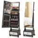 Costway - Jewelry Cabinet Armoire Full-Length Mirror Lockable with 3-Color LED Lights - Brown