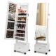 Costway - Jewelry Cabinet Armoire Full-Length Mirror Lockable with 3-Color LED Lights - White
