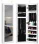 Costway - Wall Door Mounted Mirrored Jewelry Cabinet Organizer Storage w/LED Light - White