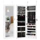 Costway - Wall Door Mounted Mirror Jewelry Cabinet Organizer w/LED Light - White