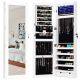 Costway - Wall Mounted Mirrored Jewelry Cabinet Organizer w/LED Lights - White