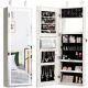 Costway - Door Wall Mount Touch Screen LED Light Mirrored Jewelry Cabinet Storage - White