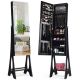 Costway - LED Jewelry Cabinet Organizer Bevel Edge Mirrored Standing - Black