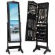 Costway - Mirrored Jewelry Cabinet Mirror Organizer Storage Box Stand - Black