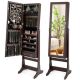 Costway - Mirrored Jewelry Cabinet Organizer Storage Stand with LED Lights Clearance - Brown