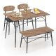 Costway 4 Piece Dining Table Set with Bench & 2 Faux Leather Upholstered Chairs for Kitchen - Rustic Brown