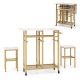 Costway 3 PCS Rolling Dining Table Set Extendable Kitchen Table 2 Stools with Wine Rack White - White and Golden