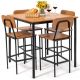 Costway 5-Piece Industrial Dining Table Set with Counter Height Table & 4 Bar Stools - Brown