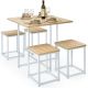 Costway 5pcs Dining Set Compact Dining Table and 4 Stools Metal Frame Nature\ Vintage White - Walnut and Black