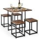 Costway 5pcs Dining Set Compact Dining Table and 4 Stools Metal Frame Nature\ Vintage Walnut - Walnut and Black