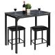 Costway 3 Piece Counter Height Dining Set Faux Marble Table 2 Chairs Kitchen Bar - Black