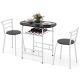 Costway 3 Piece Dining Set Table 2 Chairs Bistro Pub Home Kitchen Breakfast Furniture Black with Sliver Leg - Black/Silver