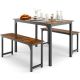 Costway 3pcs Dining Table Set Modern Studio Collection Table and 2 Bench Coffee - Coffee and Black