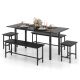Costway 5 PCS Dining Table Set for 4-6 w/ 2 Benches & 2 Stools Metal Frame Dining Room - Black