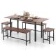 Costway 5 PCS Dining Table Set for 4-6 w/ 2 Benches & 2 Stools Metal Frame Dining Room - Walnut