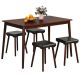 Costway 5 PCS Dining Table Set for 4 w/4 Upholstered Stools Rubber Wood Legs for Kitchen - Brown