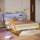 Bestier - King Size Bed Frame with Upholstered Headboard Built-in Storage LED Lighting and Charging Station - White
