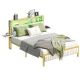Bestier - Queen Size Bed Frame with Upholstered Headboard Integrated Storage LED Lighting, and Charging Station - White