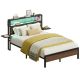 Bestier - Full Size Metal Platform Bed Frame with LED Storage Headboard and Charging Station - Brown
