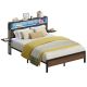 Bestier - King Size Bed Frame with Headboard LED Platform Bed Frame with Charging Station - Brown