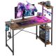 Bestier 44-Inch Gaming Desk with RGB LED Lighting and 4-Tier Reversible Storage - Brown