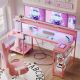 Bestier 71.5 inch L-Shaped LED Gaming Desk with Power Outlet Computer Desk - Pink