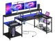 Bestier 71.5 inch L-Shaped LED Gaming Desk with Power Outlet Computer Desk - Black