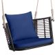Costway Patio Hanging Rattan Basket Chair Swing Hammock Chair with Seat Cushion - Mix Brown + Navy