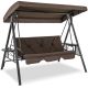 Costway 3-Seat Patio Porch Swing with Adjustable Canopy Soft Seat Back Cushions Side Tables - Brown