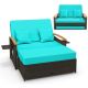 Costway Patio Rattan Daybed Set with Cushioned Loveseat & Storage Ottoman for Porch - Turquoise